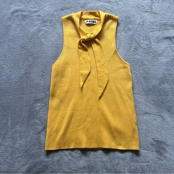 SOLD—FANG NYC Unisex Bow Knit Tank in Yellow - Picture 4 of 7